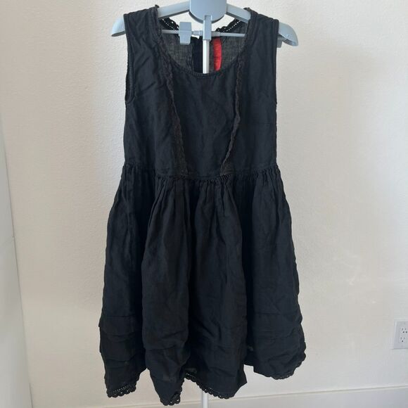 Ewa i Walla Black Linen Dress M Sleeveless Lace Trim Cottagecore Lagom Style - Picture 1 of 7